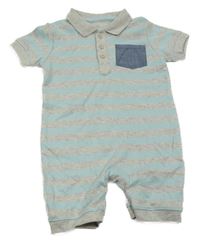 Světlemodro-šedý pruhovaný overal s kapsou a límečkem George 