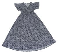 Tmavomodré lehké květované šaty Shein