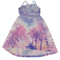 Fialovo-růžovo-bílé dlouhé šaty s palmami H&M