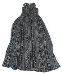 Černo-bílé vzorované dlouhé šaty s rozparky Primark