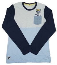 Světlemodro-šedo-tmavomodré triko s liškou Kids