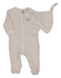Nové - 2set - Růžovo-bílý pruhovaný overal + čepice F&F