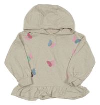 Béžová melírovaná peplum mikina s motýly a kapucí Monsoon