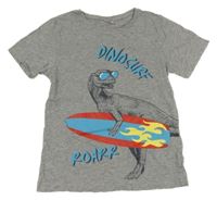 Šedé melírované tričko s dinosaurem Kids
