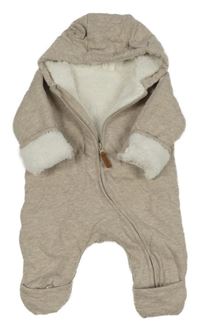 Béžová melírovaná bavlněná zateplená kombinéza s kapucí H&M