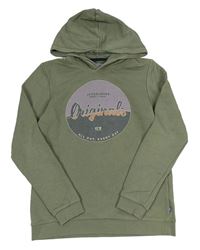 Khaki mikina s logem a kapucí JACK&JONES