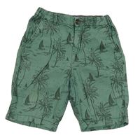 Olivové chino plátěné kraťasy s lodičkami a palmami H&M
