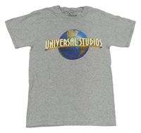Šedé melírované tričko s planetou a nápisem - Universal Studios