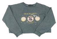 Nové - tmavošedá šisovaná oversize crop mikina se znaky a Hedwigou - Harry Potter New Look