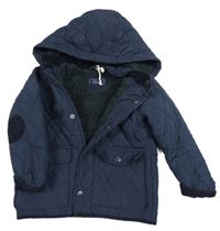 Tmavomodrá prošívaná šusťáková zateplená bunda s kapucí Next