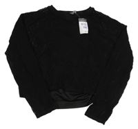 Nové - černé síťované crop triko se všitým topem PRIMARK