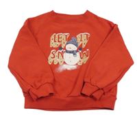 Červená oversize mikina se sněhuláčkem a nápisy Next