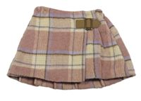 Starorůžovo-smetanovo-fialovo-hnědá kostkovaná sukně s přezkou Next