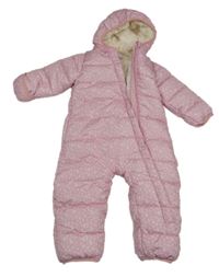 Růžová prošívaná šusťáková zimní kombinéza s kytičkami a větvičkami a kapucí Lily & Dan