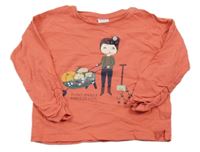 Lososové triko s dívkou a flitry C&A