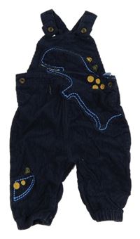 Tmavomodré manšestrové laclové kalhoty s dinosaurem Mothercare
