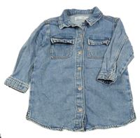 Modré šisované riflové propínací košilové šaty ZARA