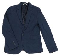 Tmavomodré melírované lněné sako H&M