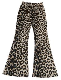 Hnědo-smetanovo-černé vzorované elastické flare kalhoty SHEIN