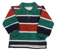 Šalvějovo-tmavomodro-červeno-bílá pruhovaná mikina s límečkem