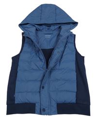 Modro-tmavomodrá prošívaná šusťákovo/tepláková zateplená vesta s kapucí NUKUTAVAKE