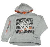 Šedá melírovaná oversize mikina s logem - Wrestler a kapucí