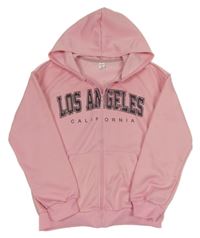 Růžová propínací mikina s nápisy a kapucí SHEIN