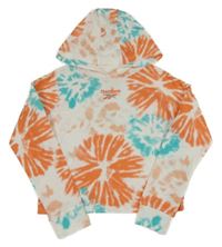 Bílo-tmavooranžovo-tyrkysová batikovaná crop mikina s kapucí Reebok