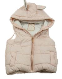 Světlerůžová prošívaná šusťáková zateplená vesta se zajíčkem a kapucí s oušky ORCHESTRA