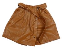 Hnědé koženkové kraťasy se sukní a páskem SHEIN