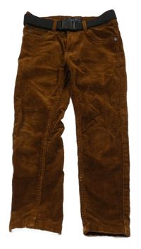 Tmavohnědé manšestráky s páskem Next