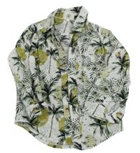 Bílá melírovaná košile s palmami a listy 