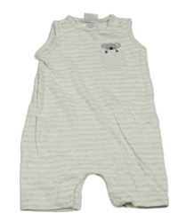 Bílo-šedý pruhovaný melírovaný kraťasový overal s koalou a kapsou Sprout