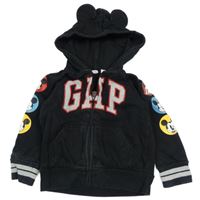 Černá propínací mikina s logem a Mickey a pruhy a kapucí GAP