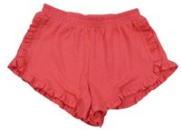 Červené melírované teplákové kraťasy s volánky 