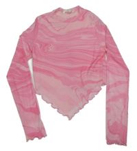 Růžovo-světlerůžové batikované síťované asymetrické crop triko Candy Couture