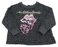 Antracitové hudební oversize triko s leopardím vzorem a překlápěcími flitry - The Rolling Stones Next