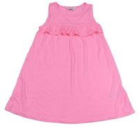 Neonově růžové bavlněné šaty s volánem s madeirou Primark