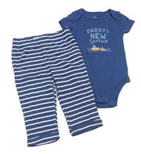 2set - Tmavomodré body s loďkami + pruhované lehké tepláky