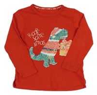 Červené triko s dinosaurem z překlápěcích flitrů Tu