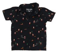Černé polo tričko se Santy a stromky zn. Next