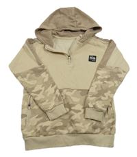 Béžovo-hnědo-army mikina s nášivkou a kapucí George