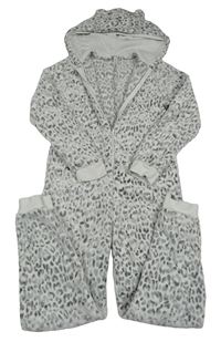 Bílá vzorovaná chlupatá kombinéza s kapucí s oušky C&A