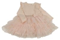 Světlerůžové bavlněno/tylové šaty s puntíky a volánky Next