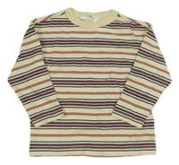 Krémovo-vínovo-černé pruhované triko H&M