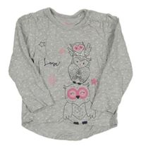 Šedé melírované puntíkaté triko se sovami Topomini