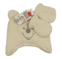 Nové - 2set - Béžová huňatá podšitá čepice - Pú + rukavice Primark