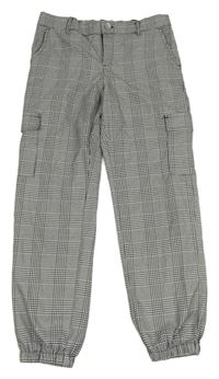 Černo-bílé kostkované cargo cuff kalhoty C&A