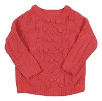 Jahodový svetr s bambulemi F&F