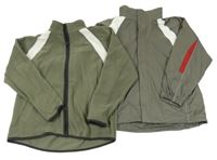 2set - Khaki šusťáková jarní bunda s ukrývací kapucí + fleecová propínací mikina TCM